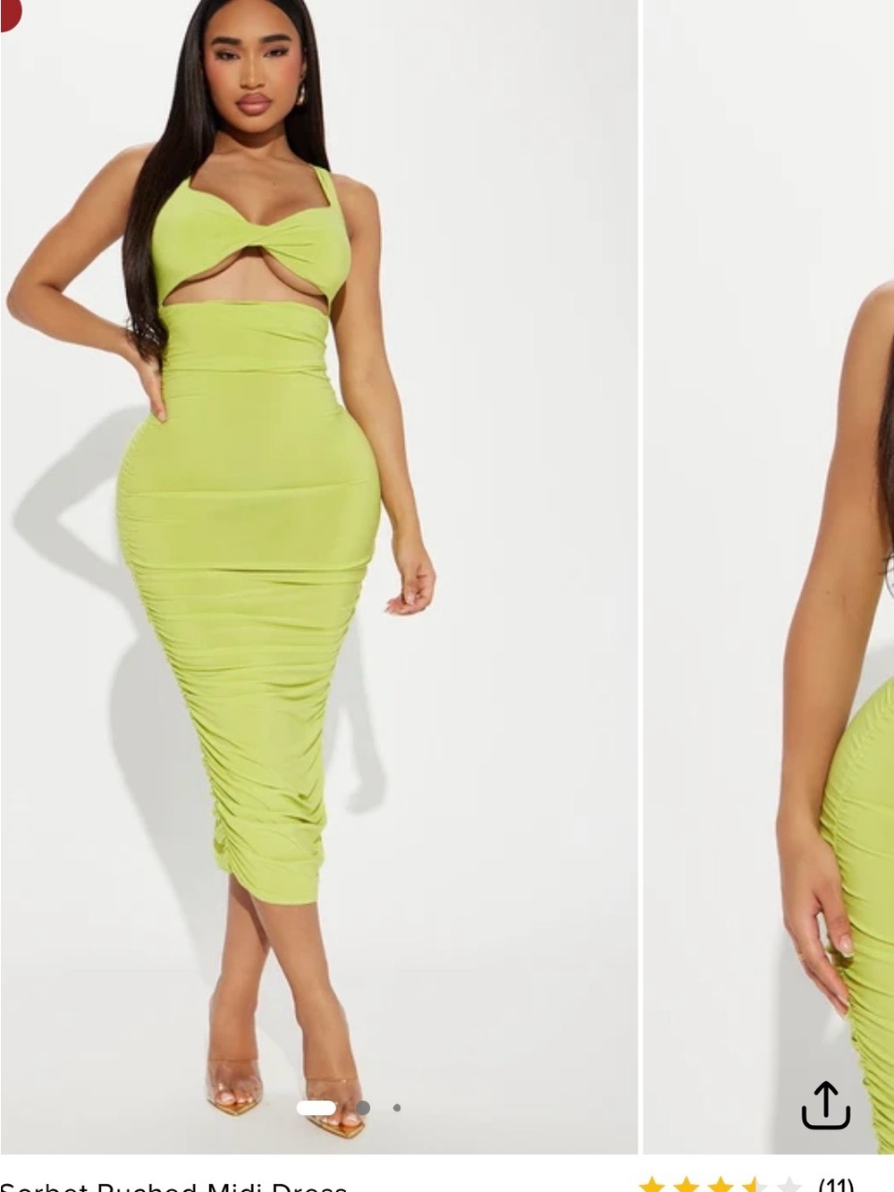 Fashion Nova Lime Green Cutout Ruched Midi Dress